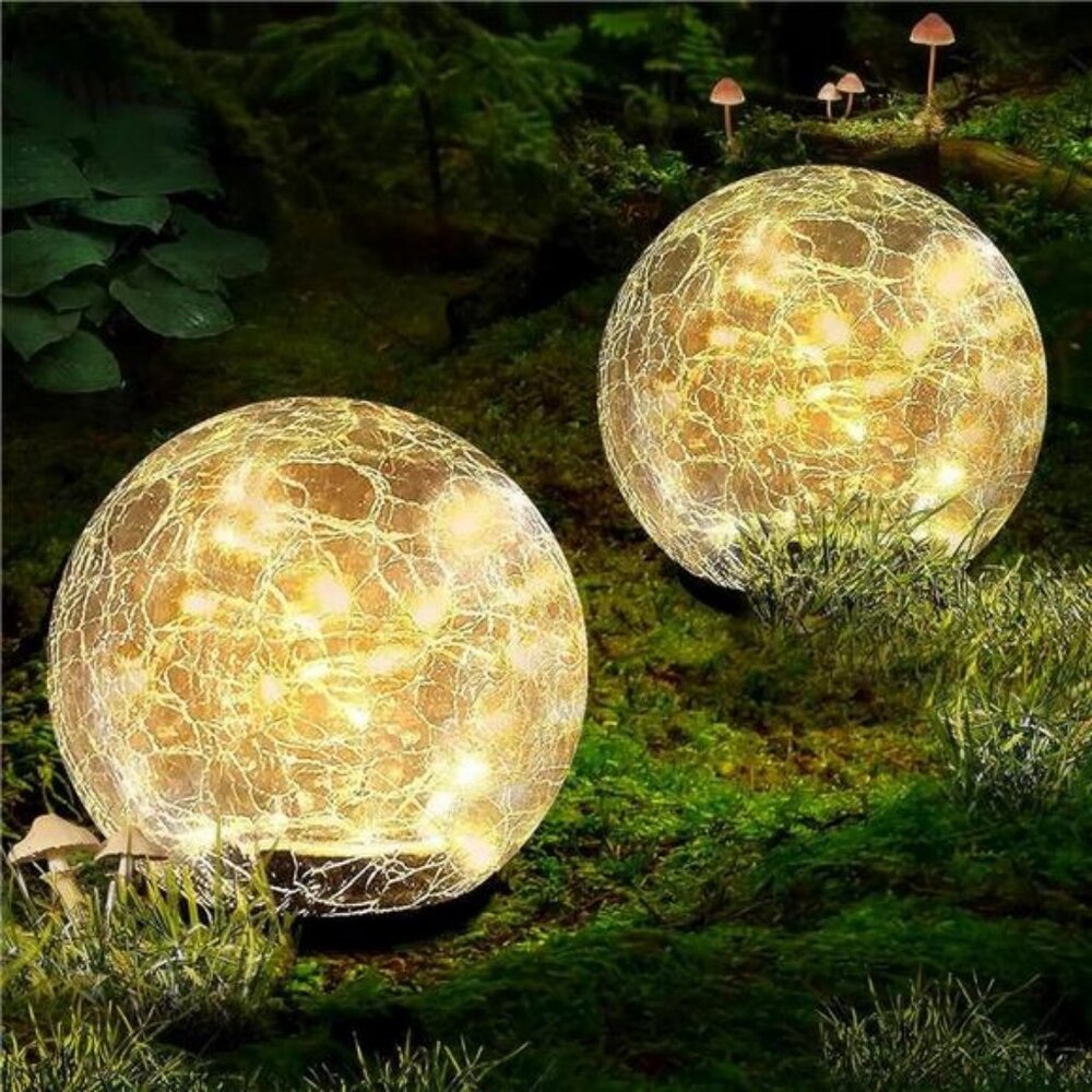 Garden Solar Ball Lights Outdoor Waterproof, 80 LED Cracked Glass Globe Solar